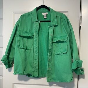 100% Cotton Oversized Green Jean Shirt Utility Jacket